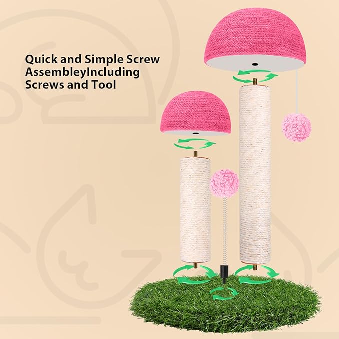Odoland Cat Scratching Post Mushroom Natural Sisal Board Scratcher for Kitten Health and Good Behavior, Furniture Scratch Deterrent Accessories for Cats and Kitten Pink