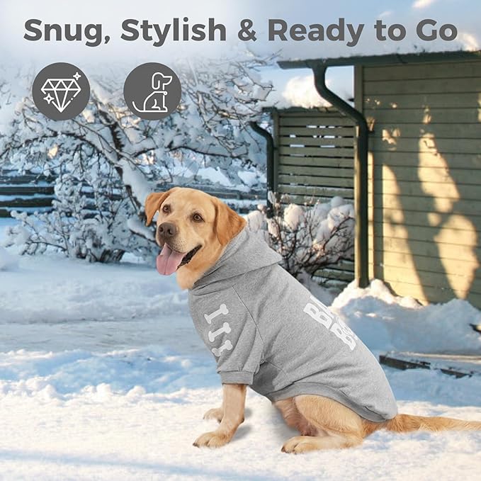BINGPET Bad to The Bone Dog Sweater with Hood and Leash Hole,Warm Fleece Dog Hoodie & Winter Coat for Small to Large Dogs,Cold Weather Pet Clothes(Large)