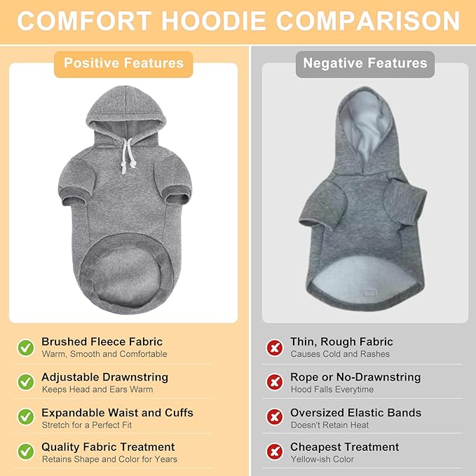 BEAUTYZOO Dog Hoodie & Cat Sweater for Small Dogs Puppy Girls Boys, Fleece Lined Warm Winter Fall Dog Clothes with Leash Hole and Pocket, Ultra-Soft Pet Jacket Coats Kitten Clothing, Grey L