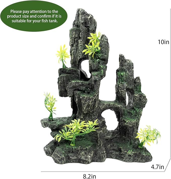 Aquarium Decor - Fish Tank Decorations with Mountain View Stone Ornament, Ideal for Betta, Snails, Turtle, Hiding, Climbing, Exploring, Landscaping, Aquascaping