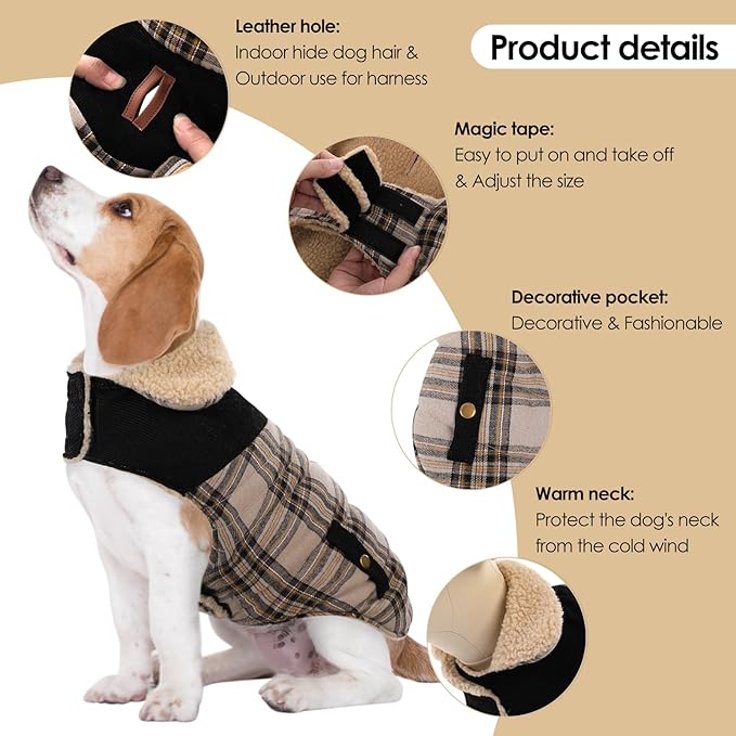 Dog Winter Coat for Small Dogs, Puppy Solid Jacket, Pet Warm Coat for Cold Weather, Windproof Pets Thickened Outfits Garments Indoor Outdoor, Beige XS