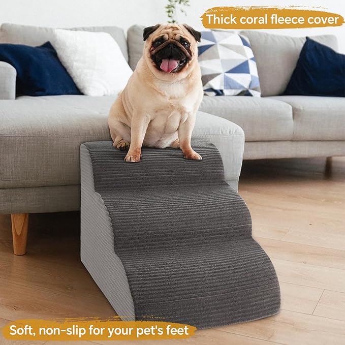 15.7”H Curved Dog Stairs Ramp for Beds Couches, Pet Steps with Durable Non-Slip Washble Fabric Cover, Pet Stairs for Bed Climbing, Dog Steps for Small Dogs and Cats, 3-Tiers(23.4" D x 15.7" W)