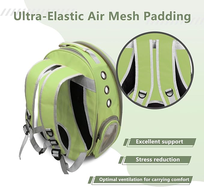 Cat Backpack Carrier Bubble Expandable Foldable Breathable Pet Carrier Dog Carrier Backpack for Large Big Cats Hiking, Travelling, Camping (Back Expandable-LightGreen)