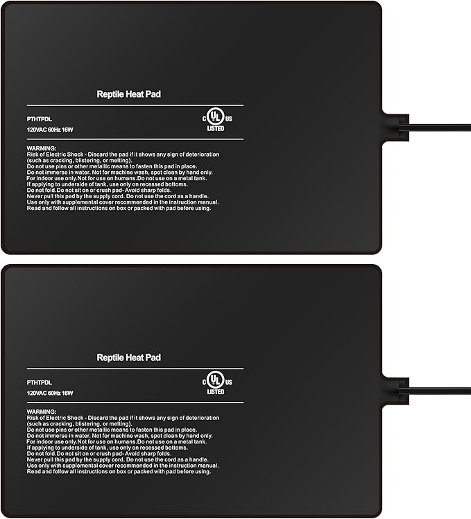 Simple Deluxe 8X12 Inch 16W Reptile Heating Pad Electric Indoor Under Tank Terrarium Heating Mat Waterproof for Turtles, Lizards, Frogs, and Other Reptiles, 2 Pack