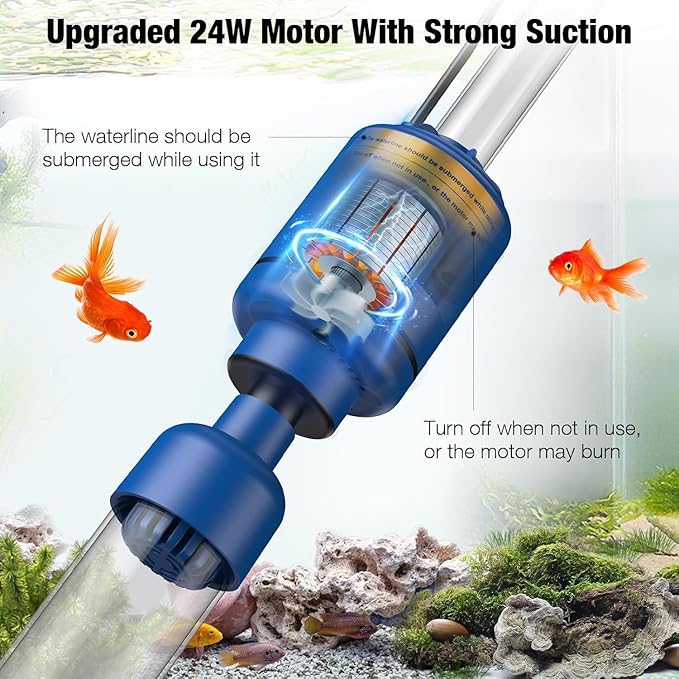 bedee Aquarium Vacuum Gravel Cleaner 6 in 1 Multifunctional 24W Waterproof Fish Tank Gravel Cleaner Vacuum for Water Changer, Sand Wash Algae Cleaner Water Shower and Water Circulation