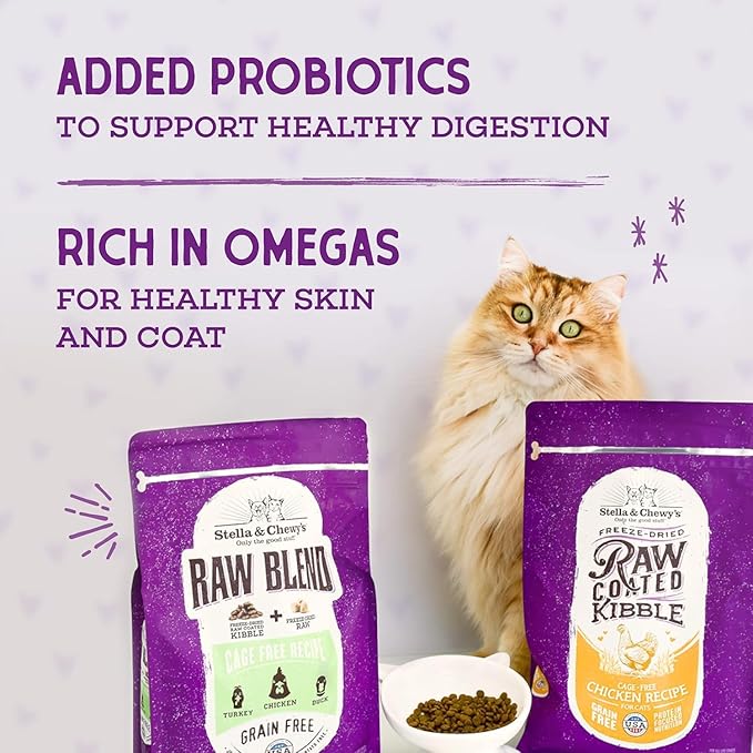 Stella & Chewy's Raw Coated Cat Food - High Protein, Grain-Free Kibble with Cage-Free Chicken - Premium Digestive Support with Probiotics - Natural Small Kibble - Perfect For Picky Eaters - 2.5lb Bag