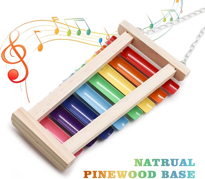 Dnoifne Colorful Bird Xylophone Toy, Suspensible Funny Xylophone Toy with 8 Metal Keys, Bird Cage Toy Accessories for Chicken Bird Parrot Parrot Parakeet Budgies Love Birds