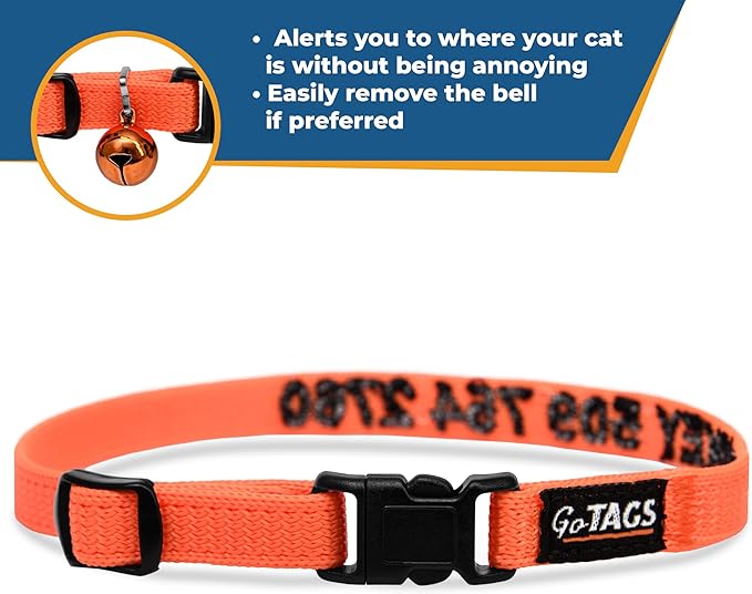 GoTags Personalized Cat Collars with Breakaway Safety Release Buckle, Custom Embroidered Cat Collar with Pet Name and Phone Number, Adjustable Nylon ID Collar with Bell for Cat or Kitten (Pack of 1)