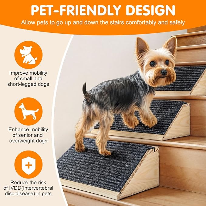 Dog Ramp for Stairs, Non-Slip Dog Stairs, Low-Angled Pet Ramps for Small Dogs and Cats, Medium Dogs, Step and Stair Assist for Injured and Older Pet, 4 Pack