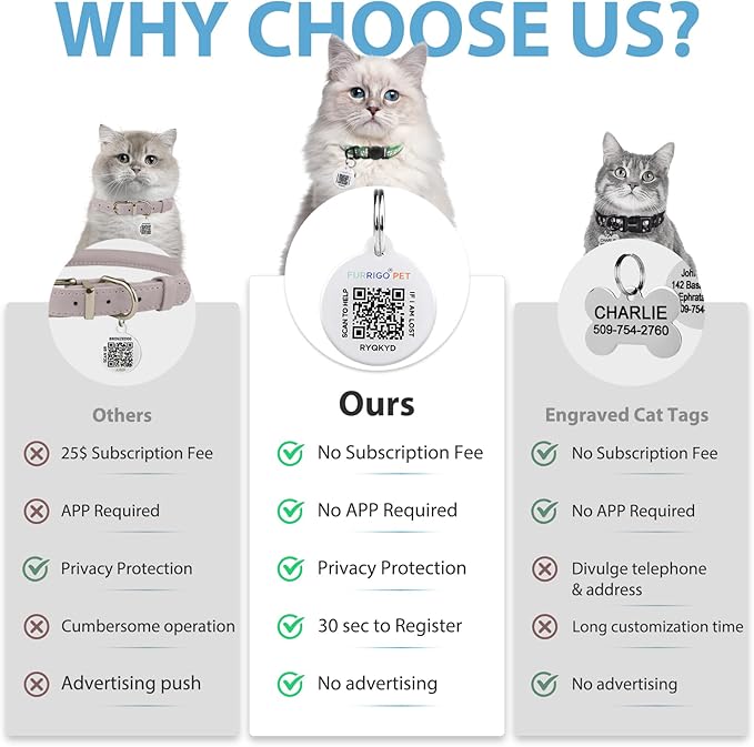 Cat Collar Breakaway with QR Code Name Tag, Reflective Kitten Collars with Bell, Cat ID Tag Personalized, Ultra-Durable, Adjustable, Quick Release, Fits Most Girl Boy Small Large Cats (8''-13.3'')