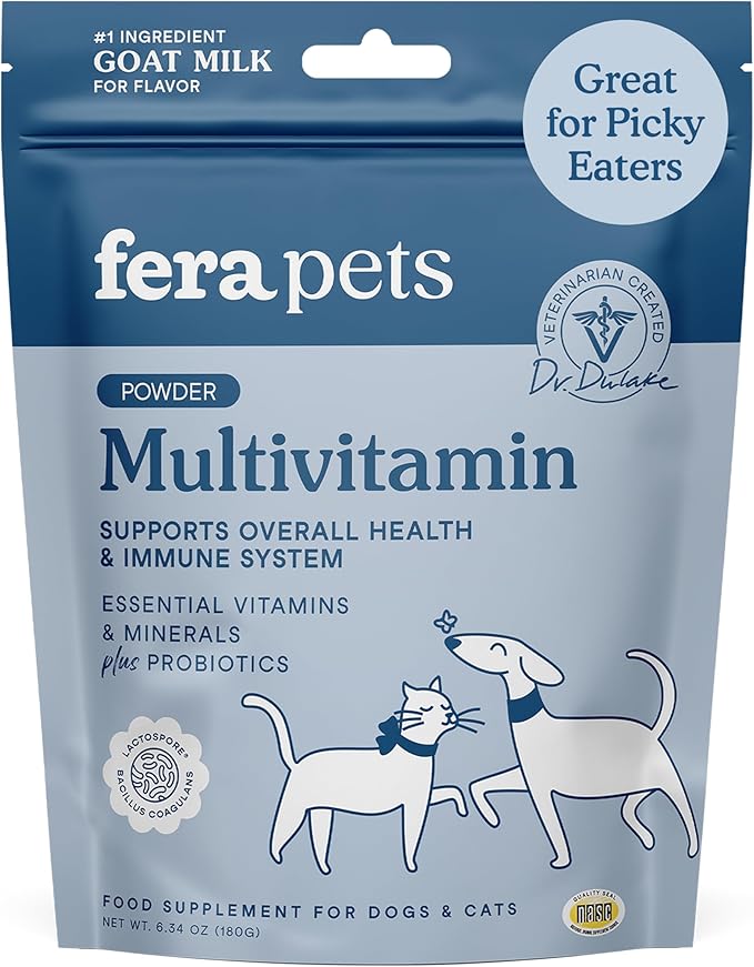 Fera Pet Organics Multivitamin Goat Milk Cat & Dog – Vet Created - Cat & Dog Multivitamin - Probiotics & Essential Vitamins & Minerals–60 Servings