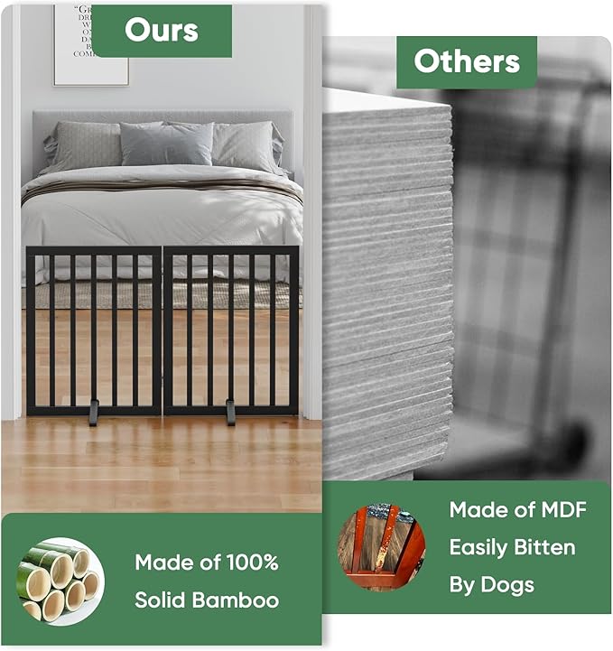 Dog Gate for Doorways, Foldable Dog Gate Indoor, Pet Gates for Doorways Bedroom, Puppy Gate with Metal Support Feet, Room Divider 2 Panels (Black)