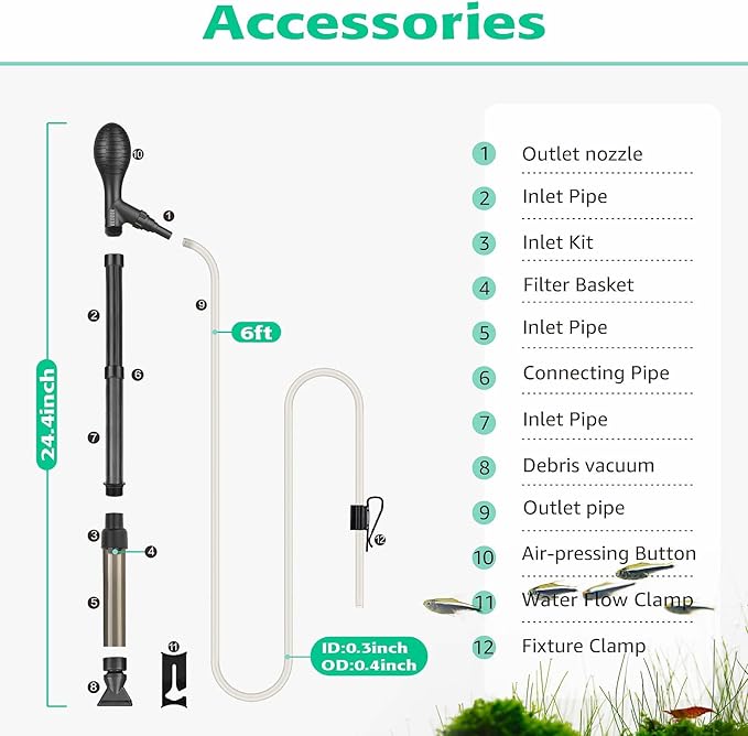 6ft Siphon Aquarium Vacuum Cleaner, Fish Tank Syphon for Water Changer,Gravel Cleaner,Removing Debris and Waste