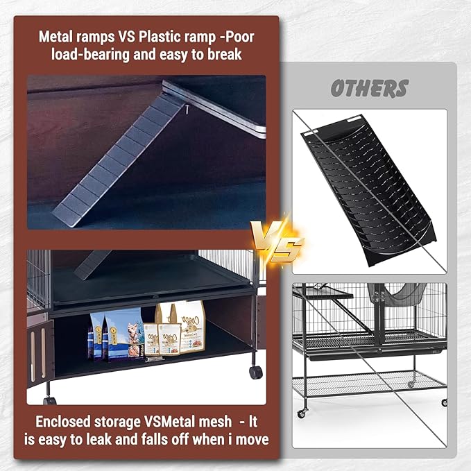 60" Large Metal Ferret Cage, Metal Large Guinea Pig Cages 5 Levels with Lockable Doors, Ramps, Wheels, Squirrel Cage for Chinchillas, Ferrets, Guinea Pigs, Rats, Hammock
