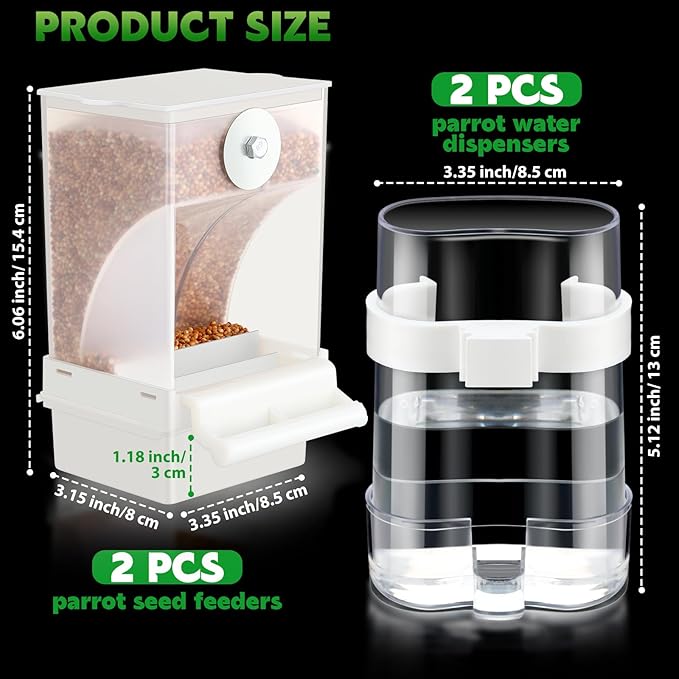 Yaomiao 4 Pcs No Mess Bird Feeders Automatic Parrot Water Dispenser Clear Quail Feeder and Watered Cage Accessories for Small and Medium Parrot Cockatiel Canary(Assorted,Clear)
