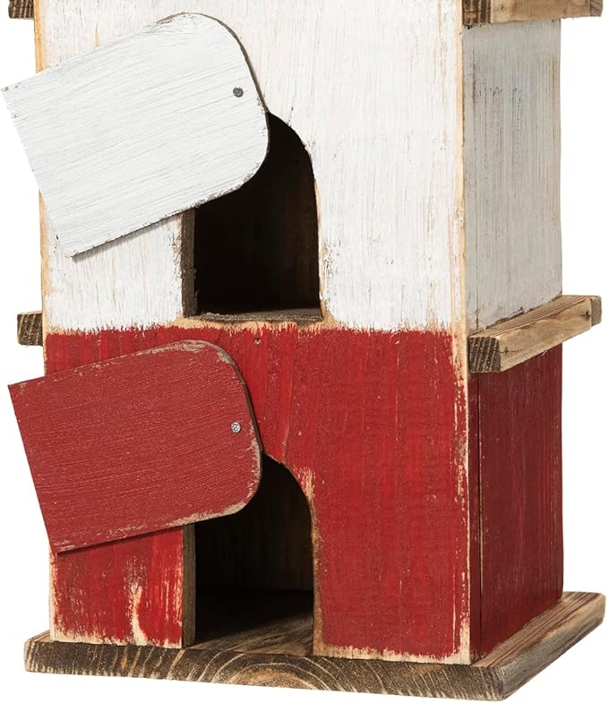 Glitzhome 13.75" H Multicolored Three-Tiered Distressed Solid Wood Birdhouse Garden Hanging Bird House for Outdoors