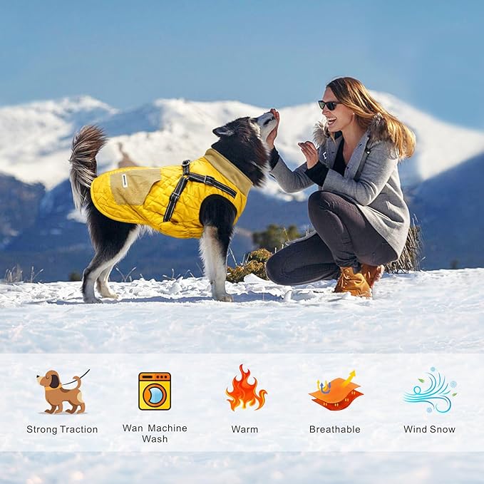 Mosucoirl Warm Dog Coats Pet Clothes, Waterproof Dogs Jacket Reflective Pet Outfits Winter Dog Cold Weather Coat Cozy Snow Jackets Vest for Small Medium Large Dogs Puppy Doggie
