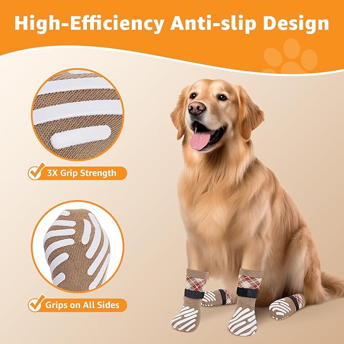 LOOBANI Dog Socks to Prevent Licking Paws - Dog Socks for Hardwood Floors Anti Slip for Traction Control - Dog Grippy Socks for Senior Dog Small Medium Large Dogs on Tile Floors, Caramel XS