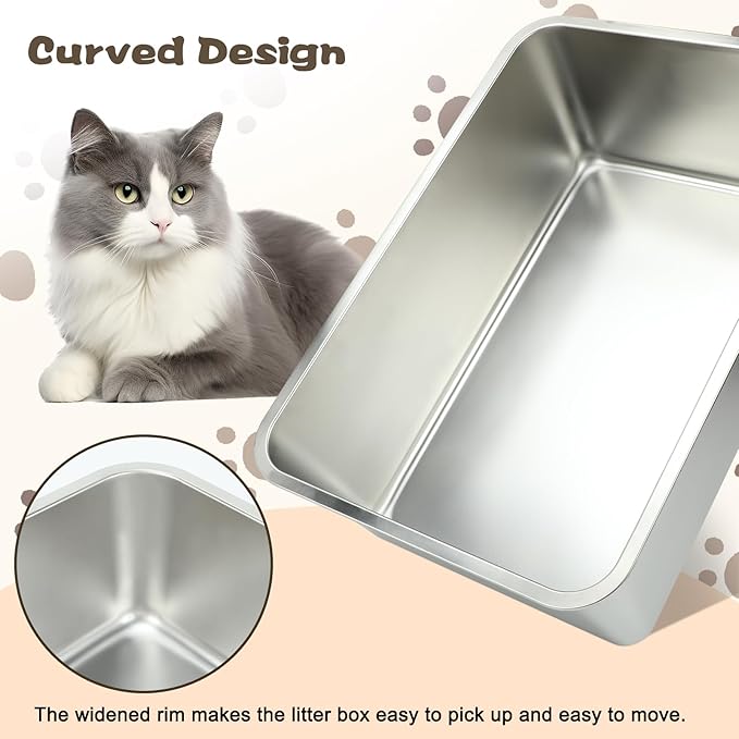 Rypet 2Packs Stainless Steel Litter Box Metal Litter Box for Cats High Back Litter Boxes Non-Stick Cat Poop Box๏ผEasy to Clean(23.6"*15.8"*7.9")
