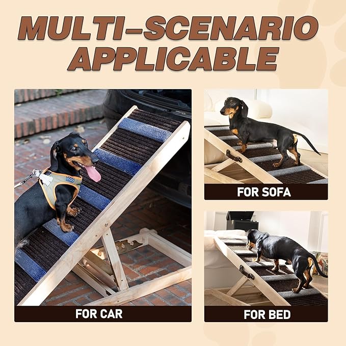 Dog Ramp for Bed, Dog Bed Ramp Grey, Dog Ramp for Car Rugged, Pet Ramp for Bed, Folding Portable Wooden Pet Ramps, for Small & Large Dogs & Cats