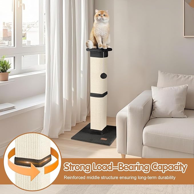 Cat Scratching Post 33 inch for Indoor Cats, High Cat Scratch Post Black, Cat Tree for Full-Body Stretching, Protect Your Furniture