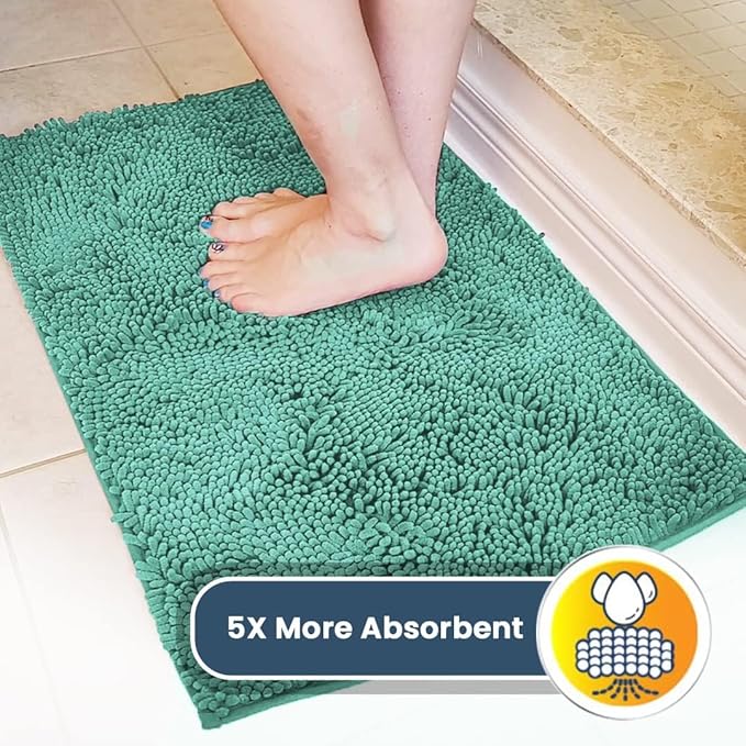 Muddy Mat® AS-SEEN-ON-TV Highly Absorbent Microfiber Door Mat and Pet Rug, Non Slip Thick Washable Area and Bath Mat Soft Chenille for Kitchen Bedroom Indoor and Outdoor - Seafoam Green 24" x 120"