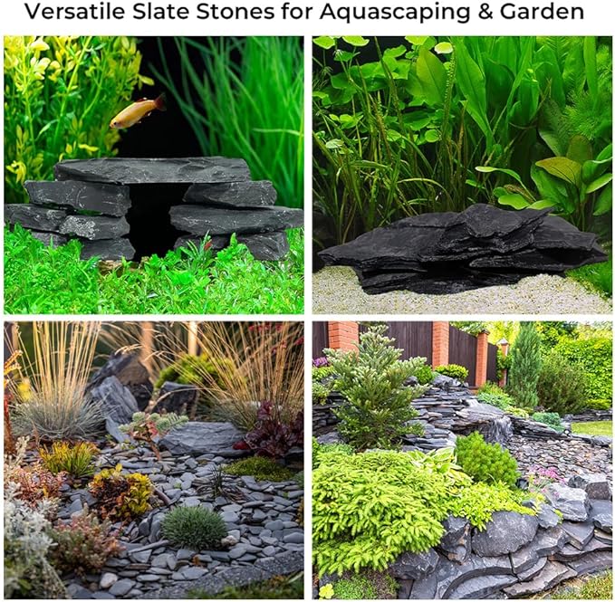 2-8 Inches Natural Slate Rocks 11 PCS Aquarium Stones for Aquascaping, Aquarium Landscaping, Terrariums, Fish Tank Decoration, Vivariums, Paludarium, Reptile and Amphibian Enclosures