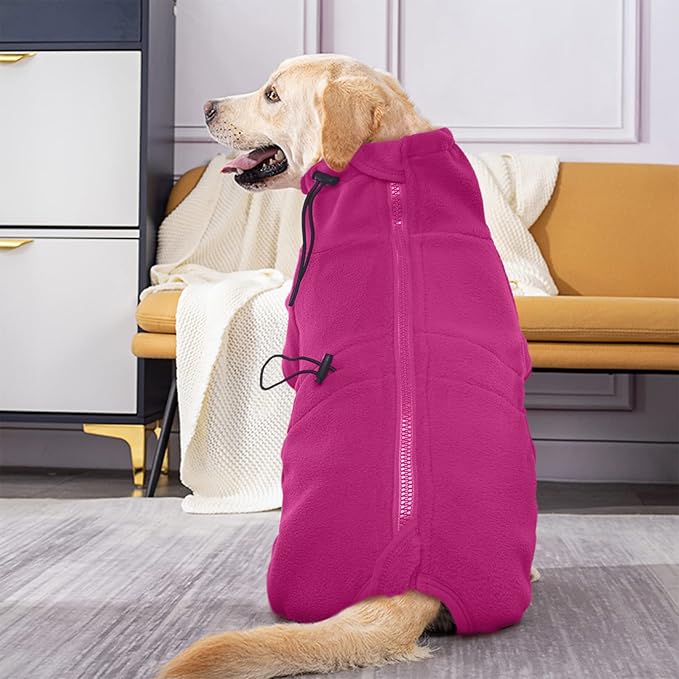 ROZKITCH Dog Winter Coat Soft Fleece Pullover Pajamas, Pet Windproof Warm Cold Weather Jacket Vest Cozy Jumpsuit Apparel Outfit Clothes for Small Medium Large Dog Walking Hiking Sleep Pink S
