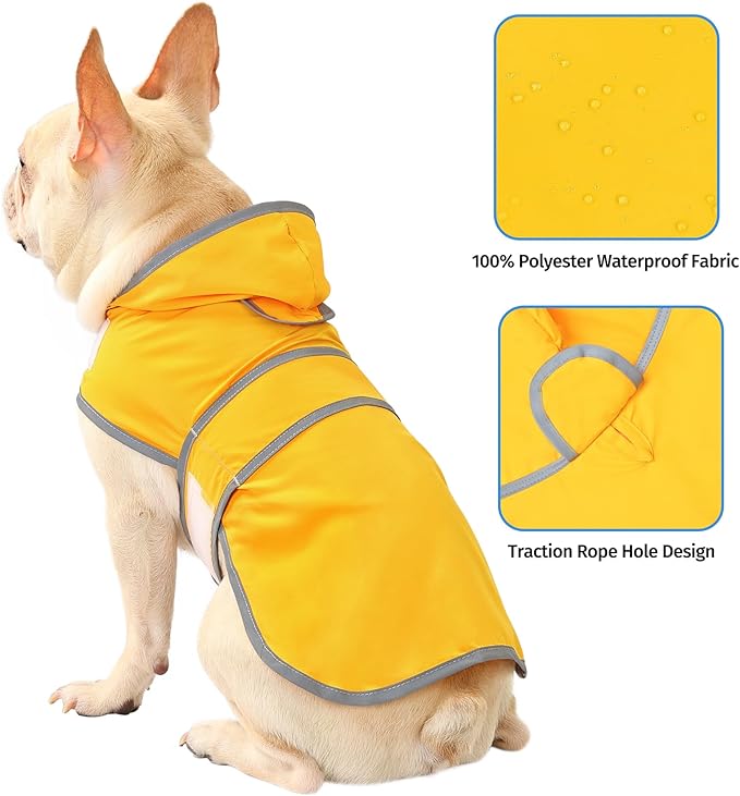 Dog Raincoat Hooded,Waterproof Rain Coat for Dogs with Adjustable Belly Strap,Reflective Strips, Lightweight Slicker Poncho Rain Jacket for Small Medium Large Dogs