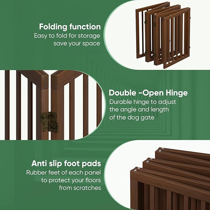 Dog Gates for Doorways, Freestanding Dog Gate Indoor, Foldable Pet Gates for Doorways Bedroom, Puppy Gate with Metal Support Feet, Room Divider 6 Panels (Dark Walnut)
