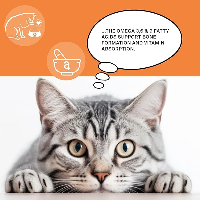 animaux - Omega Complete for Cats Fish Oil Tablets, Omega 3,6 & 9 Fatty acids to Support Metabolism, Bone Structure, Barf Supplement, Salmon Oil for Skin & Coat, 120 chewable Tablets, 120 Days Supply