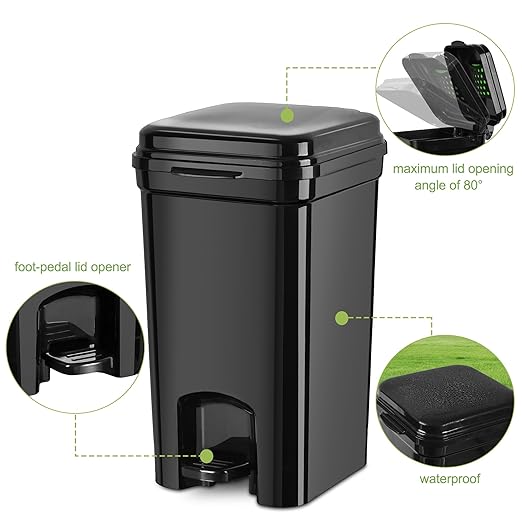 Dog Poop Trash Can & Portable Cat Litter Disposal, All-Black ABS Material, 5-Liter Trash Can with 20PCS Waste Bags.ABS-BK,US