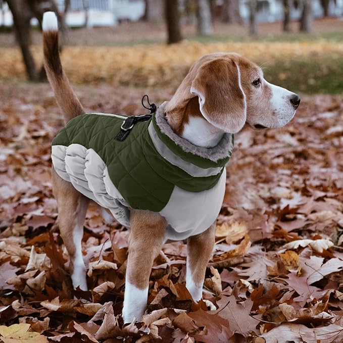 Lelepet Dog Coat Warm Dog Winter Coat Waterproof Dogs Jacket with Harness Built in Reflective Pet Fleece Vest Zip-Up Cold Weather Coats for Large Dogs Turtleneck Windproof Coats Pitbull Army Green 2XL