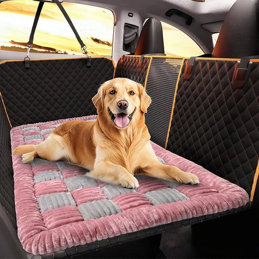 CLKHOWL Dog Car Seat Cover for Back Seat, Dog Bed for Car, Non-Slip Travel Pet Mat, Fit for Backseat Extenders and Seat Protectors (Pink, 25.6x54 inch)