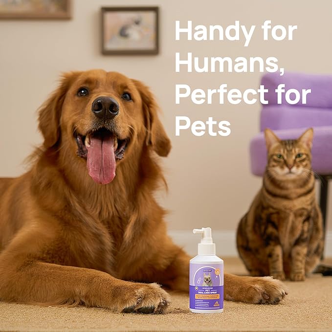 HICC PET Dog Dental Care Spray, Breath Freshener & Teeth Cleaning Spray, Dog Gingivitis Treatment, Prevent Bad Breath & Infections, Relieve Gum Redness, Reduce Plaque & Tartar, No Brushing, 5.1 Fl Oz