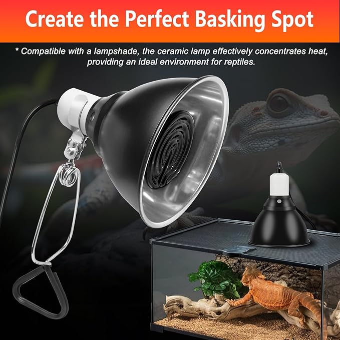 100W Ceramic Heat Emitter for Day and Night Use, Pack of 2 Reptile Basking Heat Lamp for Bearded Dragon, Lizard, Iguana & Amphibians (Black, 100 Watts)