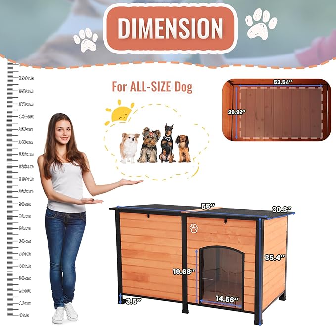 Outdoor Dog House, Indoor Outdoor Doghouse Puppy Shelter Dog House with Iron Frame,Anti-Bite Design Dog Home for Small Medium Some Large Dogs (Orange, Large)