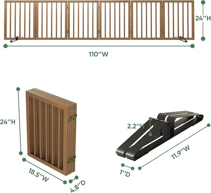 Dog Gate, Freestanding Dog Gates for Doorways, Foldable Dog Gate Indoor, Pet Gates for Doorways Bedroom, Puppy Gate with Metal Support Feet, Room Divider 6 Panels (Walnut)
