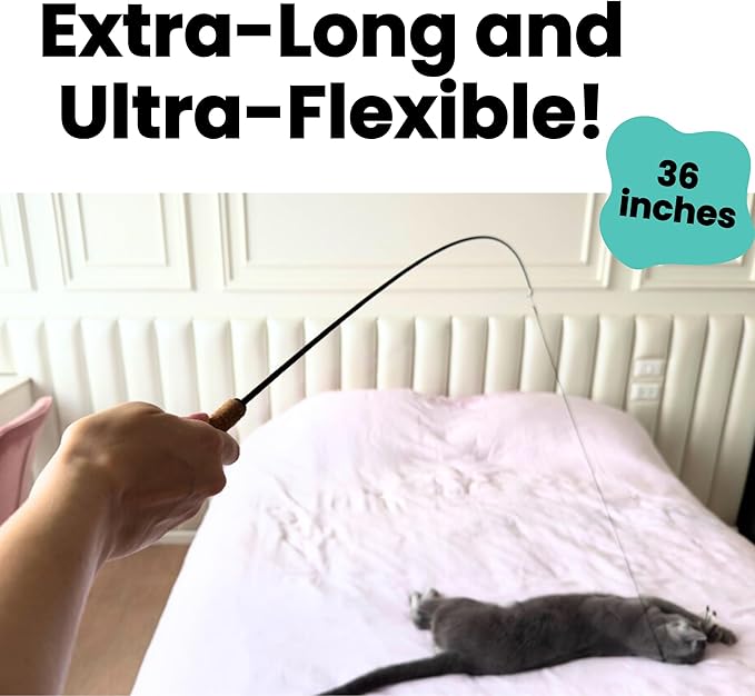 Forever Stick 3 Pack - The Unbreakable Cat Toy Wand, Extra Long Durable Interactive Cat Toy for Indoor Cats, Feather Kitten Toys for Bored Indoor Adult Cats, Bird Teaser Cat Accessories