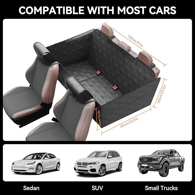Back Seat Extender for Dogs – Waterproof Dog Seat Cover for Back Seat with Door Protection, Hard Bottom, Holds 420 lbs Dog Hammock for Cars, SUVs & Small Trucks