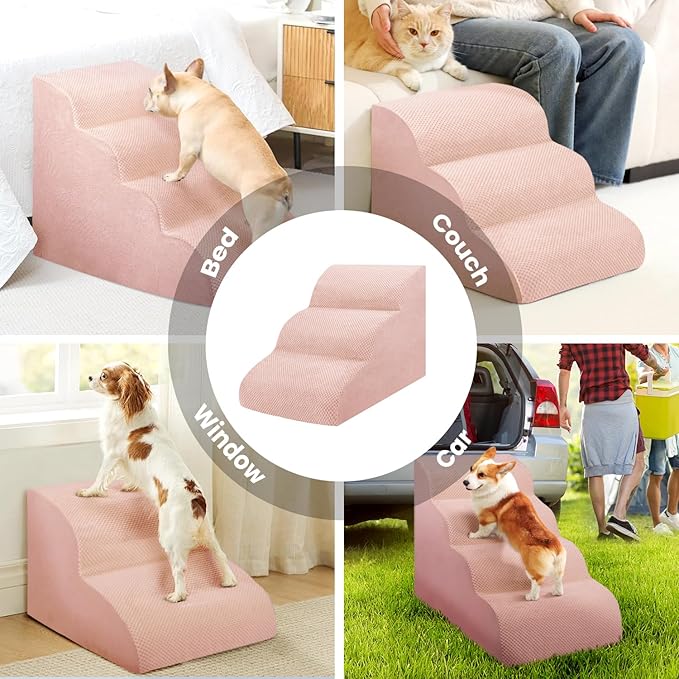 Dog Stairs for Small Dogs, High Density Foam Dog Steps, Extra Wide Non-Slip Pet Ramp for High Beds Or Couch, Soft Doggie Ladder for Dogs Injured, Older Pets, Small Cats
