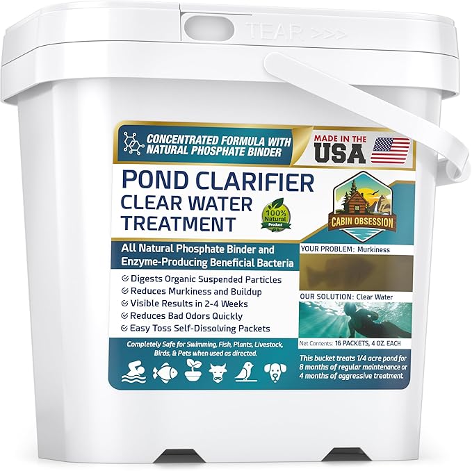 Pond Clear Water Treatment - 16 Pack for 8 Months of Pond Cleaner Supply - Pond Clarifier for Outdoor Ponds โ 100% Natural Pond Bacteria Packets - Made in The USA - Safe for Fish, Pets, and Swimming
