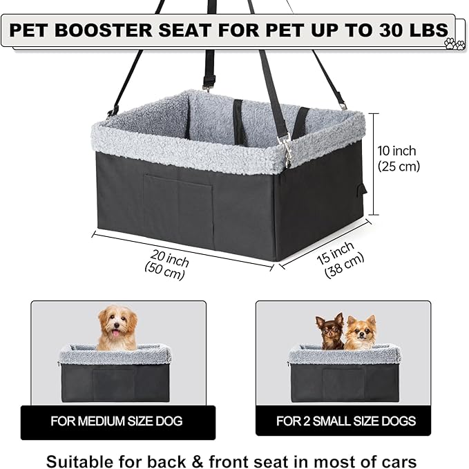 Dog Car Seats for Small Dogs, Upgrade Dog Booster Seat with Metal Frame Construction with Double-Layer Oxford, Perfect for Small Pets up to 20lbs