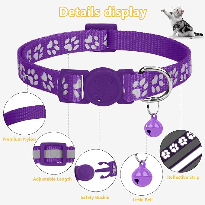 Taglory Kitten Collar Breakaway with Bell, 2 Pack Girl Boy Pet Kitten Collar Adjustable 6-8 Inch for 2-6 Months Cat, Purple