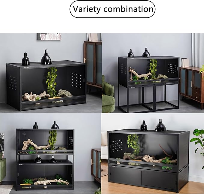 PVC Reptile Enclosure Space Efficient 44''x20''x20'' Stackable ToxiRium Large Reptile Terrarium 76 Gallons for Bearded Dragon Lizard Snake, Breeding Vivarium with Glass Doors Lock- with spacers