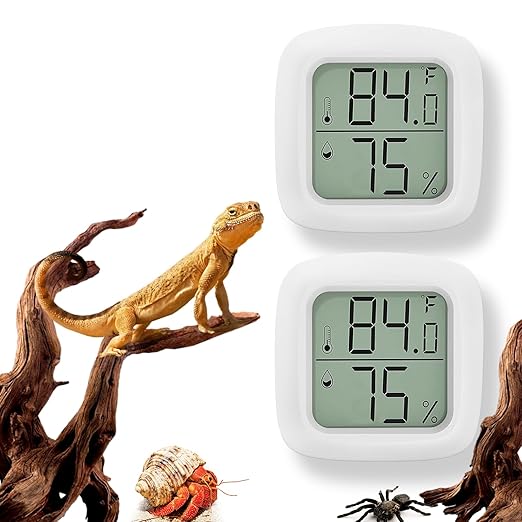2 PCS Reptile Thermometer and Humidity Gauge for Reptile Tank with On-Off, Reptile Tank Accessories for Jumping Spider, Leopard Gecko, Hermit Crab, Gecko, Ball Python, Lizard, white,rectangle