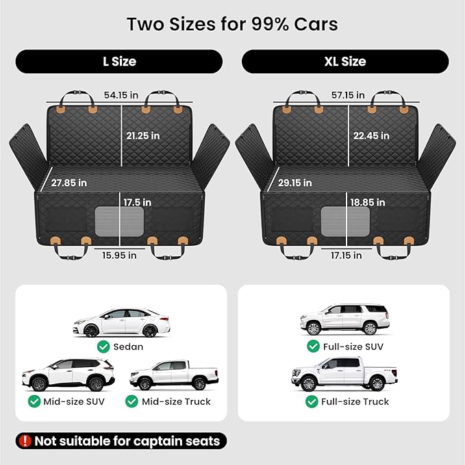 REEVAA Dog Truck Seat Cover for Back Seat, Hard Bottom Dog Hammock for Car, Pet Bed Extender for 2-4 Large Dogs, Waterproof Seat Protector, Universal XL Size Fits for Crew Cab Truck/SUV, Black+Orange