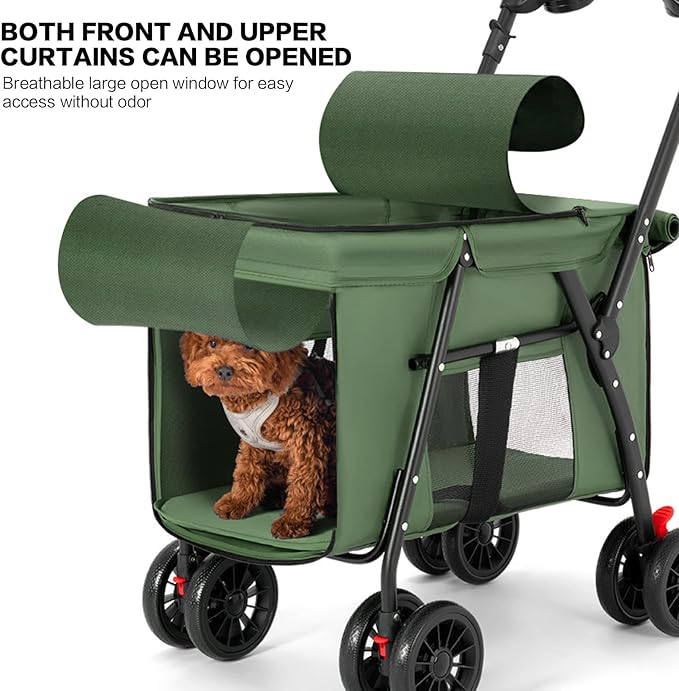 Pet Stroller Cat Dog Stroller Travel Folding Pet Carriers(Green)