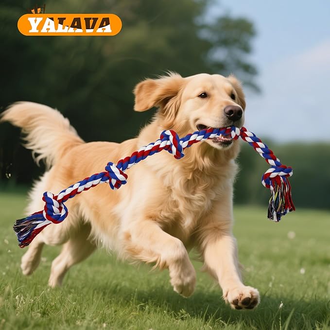 YALAVA 3 Feet 5 Knots Dog Rope Toy for Aggressive Chewers, Heavy Duty Large Chew Toys for Teeth Cleaning, Cotton Rope Dog Tug Toy