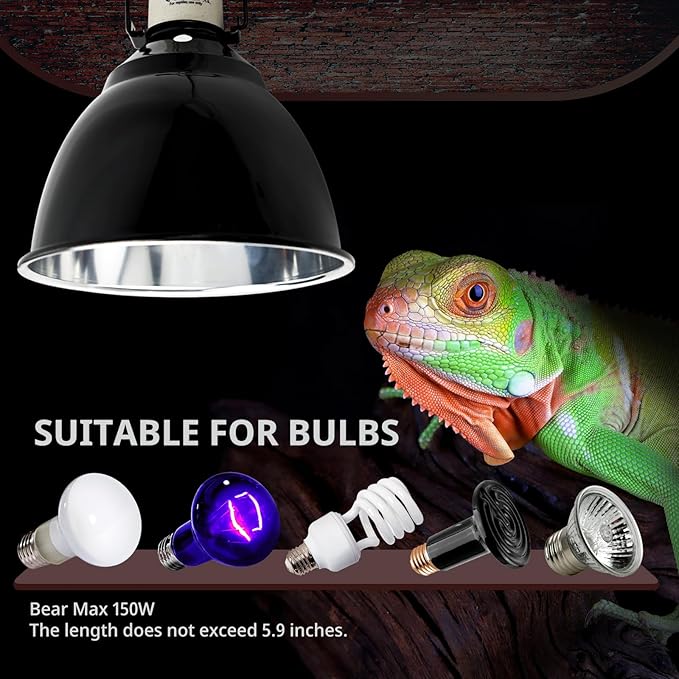 Reptile Light Fixture 2 Pack 7.5Inch Deep Dome Lamp Fixture,Optical Reflection Reptile Heat Lamp Bulb Lampshade for Bearded Dragon, Turtle, Snake and Lizard Terrarium